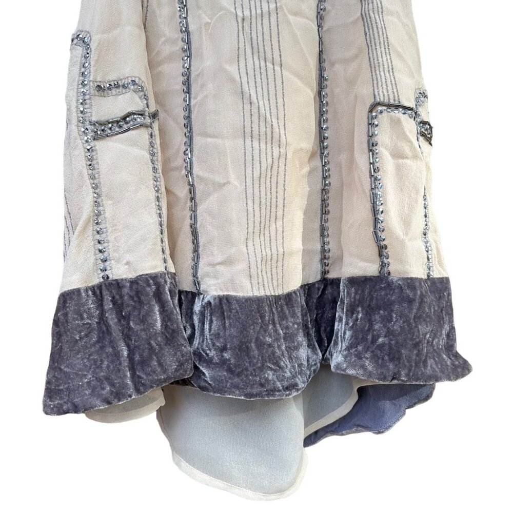 Moulinette Soeurs Beaded Velvet Flowy Tan Grey Tank Top Size XS - Picture 3 of 11
